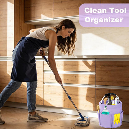 Cleaning Caddy with Handle, 17L Foldable Cleaning Supplies Organizer, Portable Storage Basket, Cleaning Supply Caddy, Multifunctional Cleaning Bucket Bag for Garden, Home, Kitchen (Black)