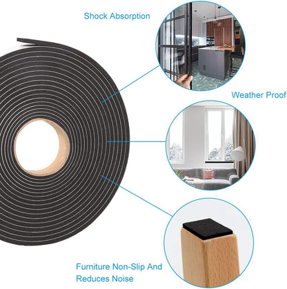 2 Rolls Foam Seal Tape for Door Window Insulation, Soundproof and Shockproof Foam Adhensive Strip, 3/8" Wx3/16 T Single Sided Foam Tape, Cold Air and Draft Closed Cell Seal Strip,Total 32FT