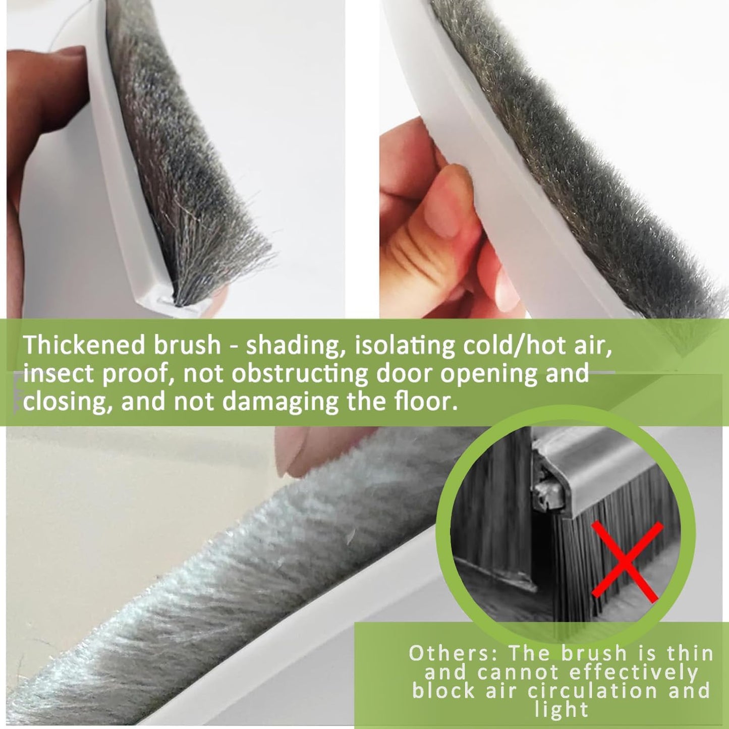 2 PCS Brush Door Sweep, Draft Stoppers Bottom, 2" W x 39" L, Black | No Residue, Strong Adhesive Draft Stopper with Brush for Interior Door, Bottom Seal Strip for Protection Against Bug, Dust