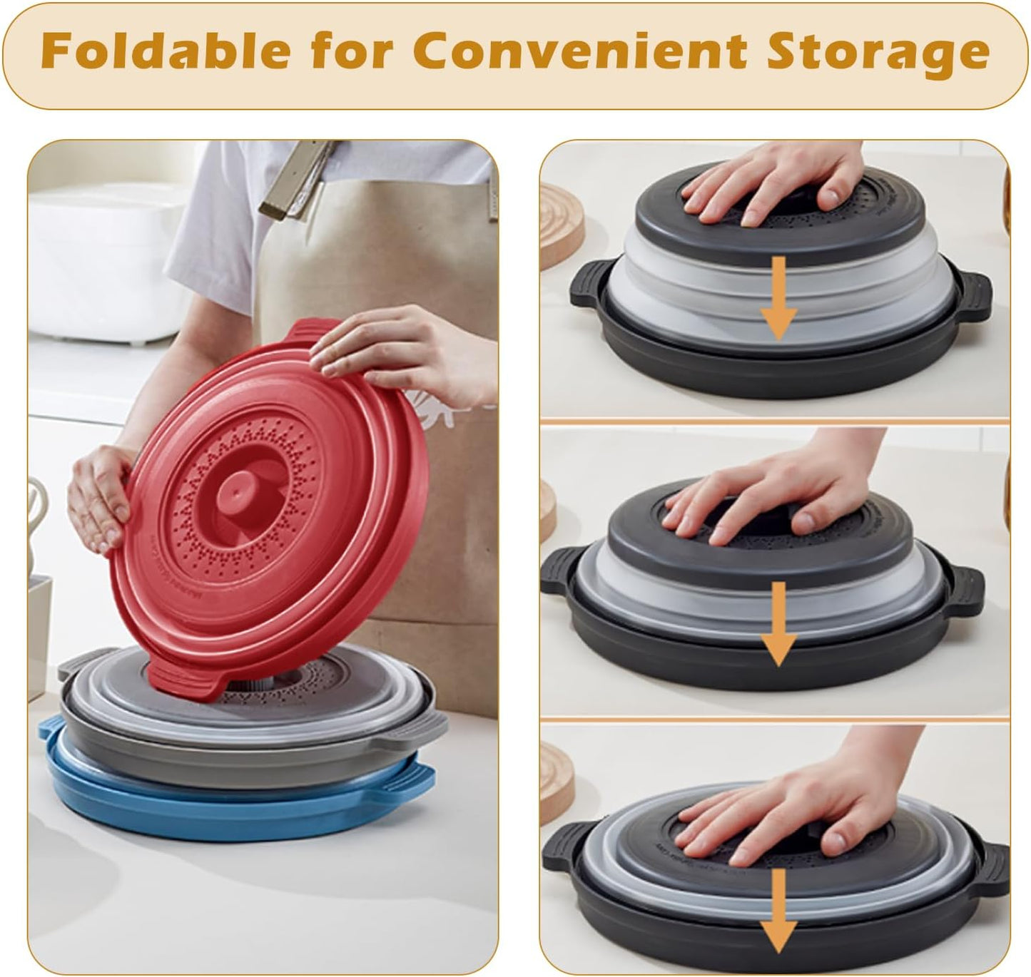 Microwave Splatter Cover with Anti-Scald Tray, 10.7" Collapsible - Red | Collapsible microwave food cover with an anti-scald tray. Fits most plates up to 10.7 inches and helps reduce food splatter.