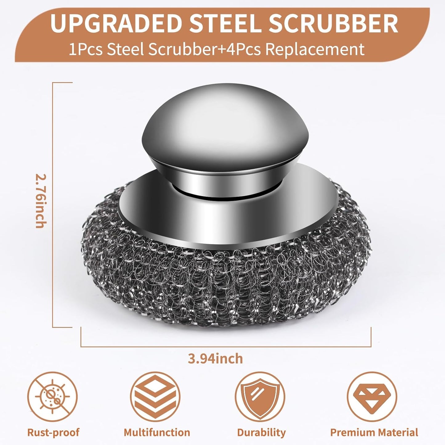 6PCS Steel Wool Scrubber Sponge Set, Barbecue Grill Cleaning Scrubber Pads | Stainless Steel Scrubber Replacement for Scouring Messes from Cast Iron, Pots, Pans, Grill, Stoves, Sink (6 Pads)