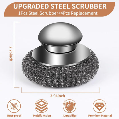 6PCS Steel Wool Scrubber Sponge Set, Barbecue Grill Cleaning Scrubber Pads | Stainless Steel Scrubber Replacement for Scouring Messes from Cast Iron, Pots, Pans, Grill, Stoves, Sink (6 Pads)