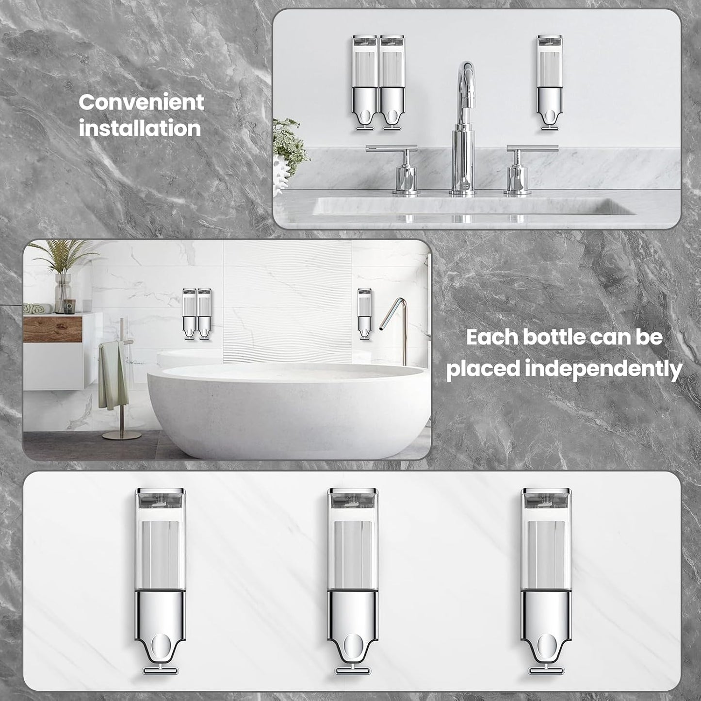 EHORIA Shampoo and Conditioner Dispenser, Shower Soap Dispenser | Shower Dispenser 3 Chamber No Drill, Wall Mounted Refillable Bottles, Shower Accessories for Bathroom, RV&Hotel,18.6oz 3 in 1