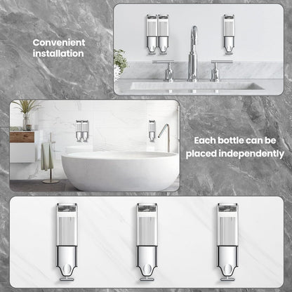 EHORIA Shampoo and Conditioner Dispenser, Shower Soap Dispenser | Shower Dispenser 3 Chamber No Drill, Wall Mounted Refillable Bottles, Shower Accessories for Bathroom, RV&Hotel,18.6oz 3 in 1