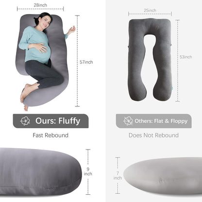 MOON PARK Pregnancy Pillows for Sleeping - 57 Inch U Shaped Full Body Maternity Pillow with Removable Cover - Support for Back, Legs, Belly, Hips - Pregnancy Pillow for Women - Grey