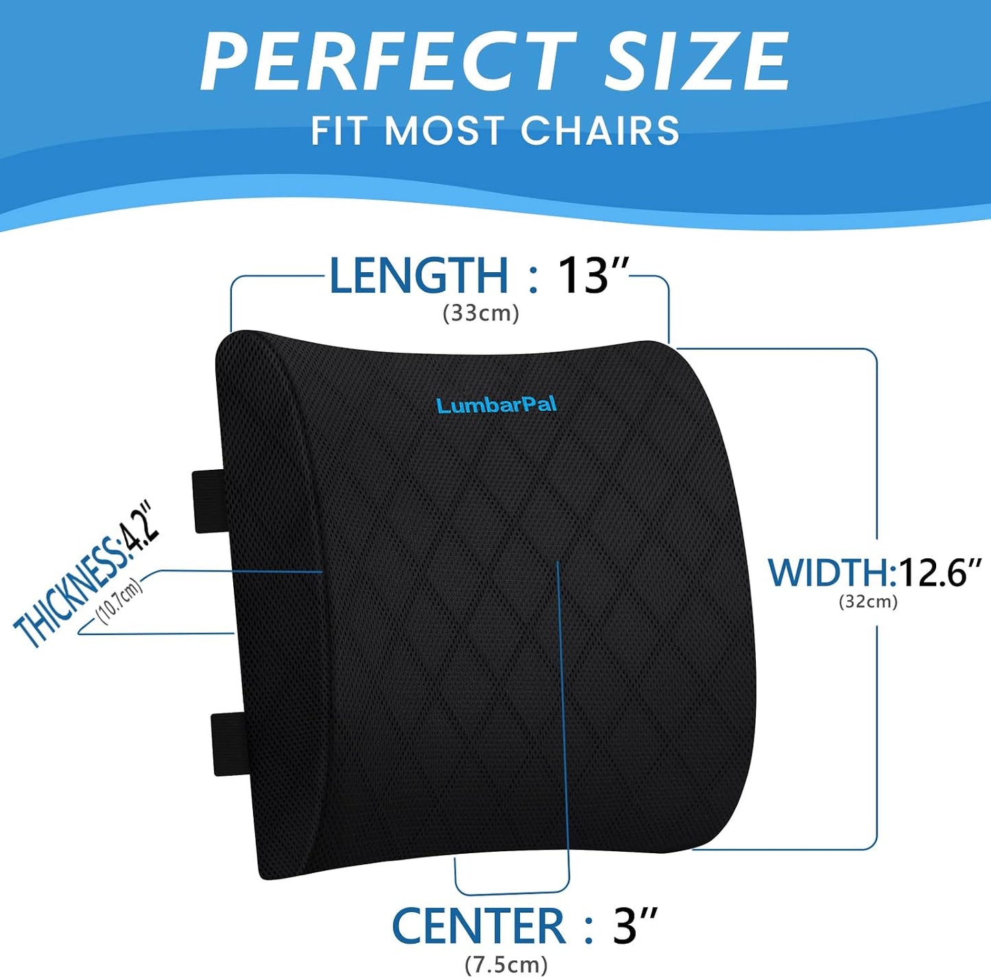 Lumbar Support Pillow for Office Chair, Back Support, Memory Foam, Grey | Improve Sitting Posture & Back Pain Relief. Lumbar Pillow Fits Office, Gaming & Car Chairs with Adjustable Dual Straps