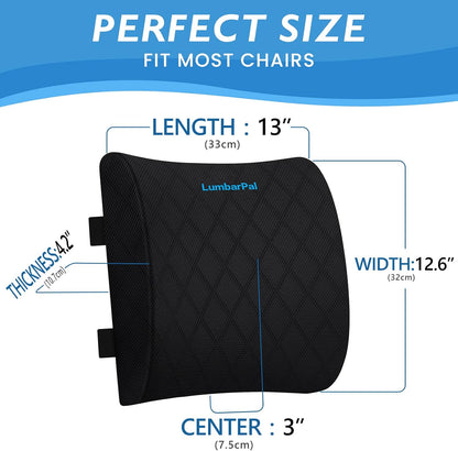 Lumbar Support Pillow for Office Chair, Back Support, Memory Foam, Grey | Improve Sitting Posture & Back Pain Relief. Lumbar Pillow Fits Office, Gaming & Car Chairs with Adjustable Dual Straps