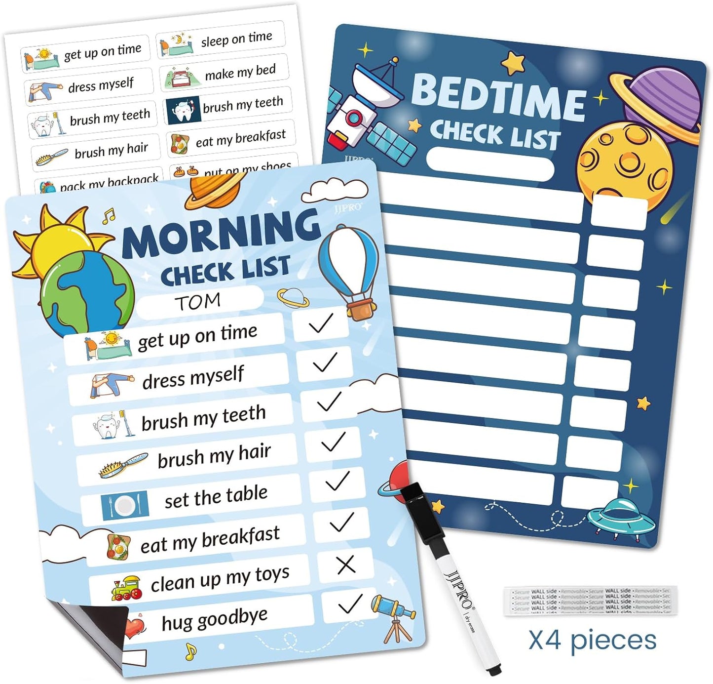 JJPRO Bedtime/Morning Routine Chart - Magnetic Daily Schedule Board for Kids - Outer Space