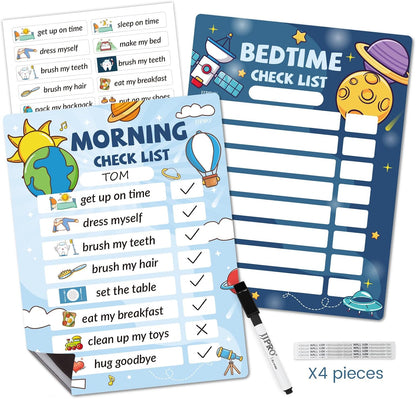 JJPRO Bedtime/Morning Routine Chart - Magnetic Daily Schedule Board for Kids - Outer Space