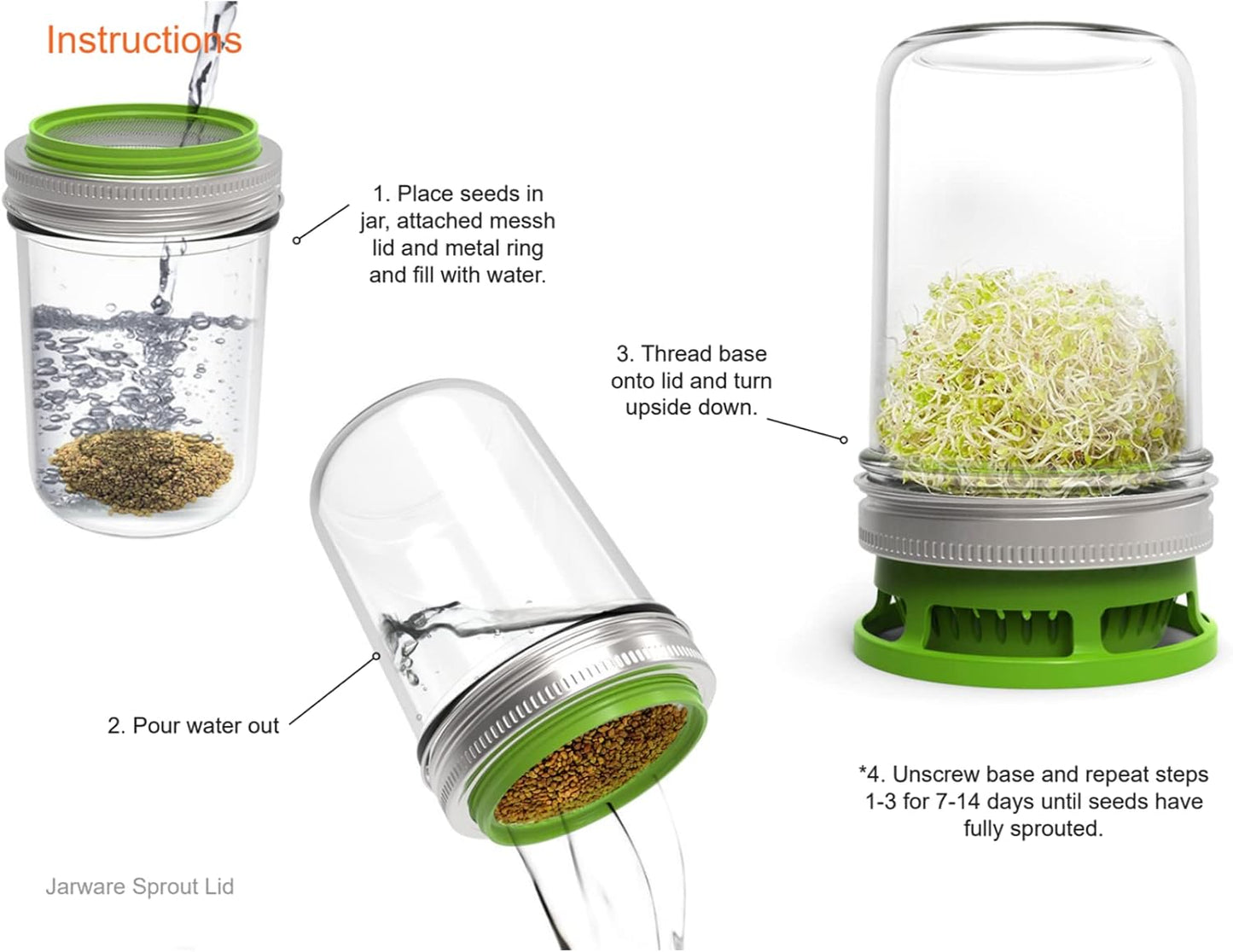 Jarware Herb Saver Lid for Wide Mouth Mason Jars, Green