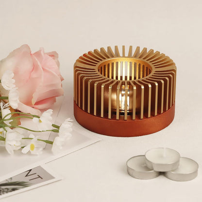 Teapot Warmer, Aluminum Alloy & Wood Tea Warmer with Tealight Holder, Rose Gold Teapot Heater for Heating Coffee, Milk, Food Indoors and Outdoors, Suitable for All Teapots