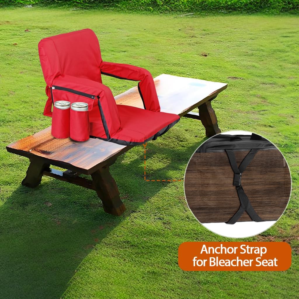 LEMY 20.5"/ 25" Wide Adjustable Stadium Seat for Bleachers Portable Water Resistant Stadium Chair with Back/Arms/Cushion for Outdoor or Indoor