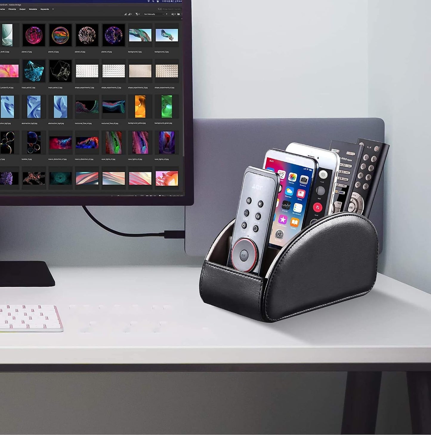 Pu Leather TV Remote Control Holder with 5 Compartments,Remote Caddy/Tray | Bedside Table Desk Storage Box/Organizer for Pen,DVD,Blu-Ray,Media Player,Heater Controller,Cosmetics,Glasses,Office Supplies