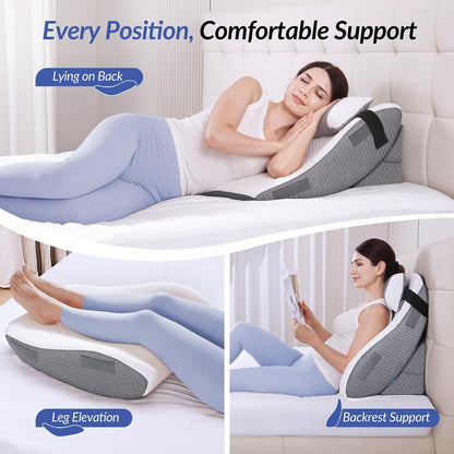 ZIKEE Adjustable Wedge Pillow Headboard Set for Sleeping & After Surgery | Ergonomic Reading Pillow for Sitting in Bed, Back Pain Relief & Leg Elevation, Bed Wedge with Premium Memory Foam, Soft Cover