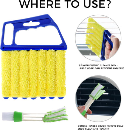 Blind Cleaner Duster Tool, 4Pcs Washable 7-Finger Venetian Window Duster | Microfiber Air Vent Dust Duster, Shutter Cleaning Brush, Blinds Air Conditioner Keyboard Fan Duster Dirt Housekeeping Tool