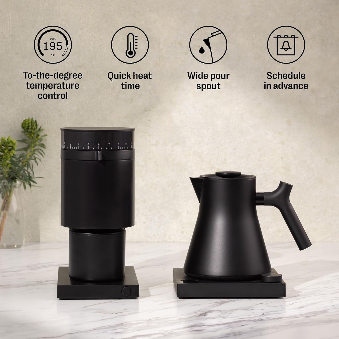 Fellow Corvo EKG Pro Electric Kettle for Tea & Coffee, 0.9 Liter | Precision Temp Control, Stainless Steel, Brew Timer, Smart Scheduling, Wide Spout, Quick Heating, Matte White, Maple Handle
