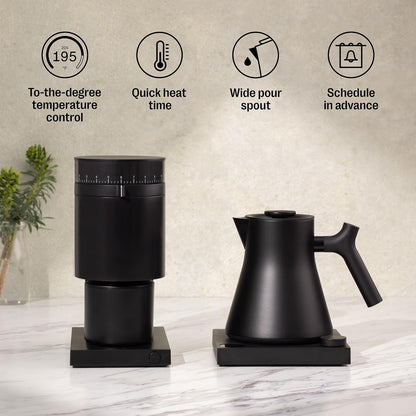 Fellow Corvo EKG Pro Electric Kettle for Tea & Coffee, 0.9 Liter | Precision Temp Control, Stainless Steel, Brew Timer, Smart Scheduling, Wide Spout, Quick Heating, Matte White, Maple Handle