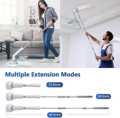 Qimedo Electric Spin Scrubber Q3, 6000mAh, Extra-Large Brush Head, 1200RPM | Floor Scrubber Machine with Long Handle, Cordless Cleaning Brush, 8 Brush Heads and Smart Display for Showers, Tubs and Tile