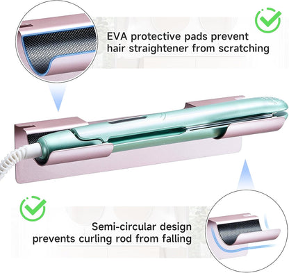 2 PCS Wall Mount Curling Iron Holder and Hair Tool Organizer with Adhesive, Multifunctional Hot Flat Iron and Hair Straightener Holder Storage Stand for Vanity, Cabinet and Wall, White