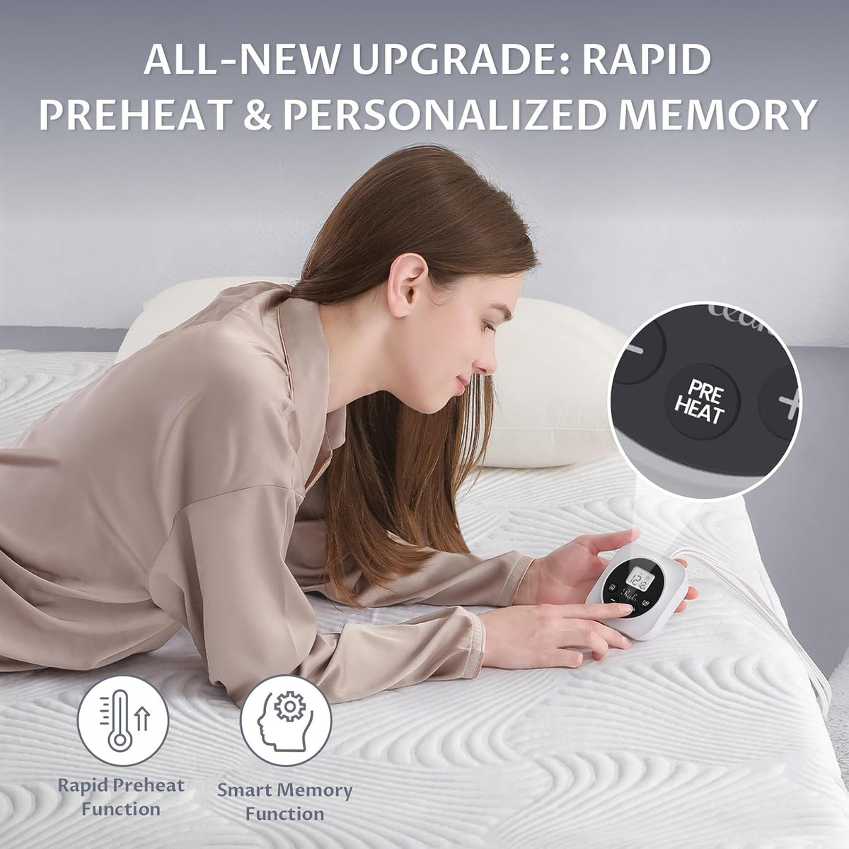 Heated Mattress Pad Foot Queen, 3D Air Fabric, Preheat & Memory for Winter