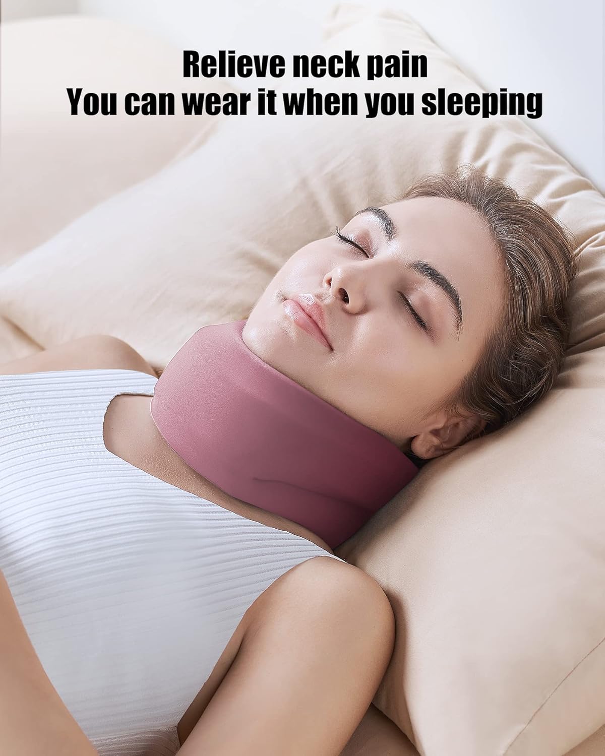Neck Brace for Sleeping - Cervical Collar Relief Neck Pain and Neck Support Soft Foam Wraps Keep Vertebrae Stable for Relief of Cervical Spine Pressure for Women & Men Rose Pink Large Size