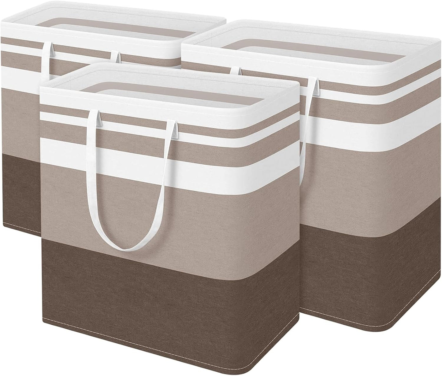 BlissTotes 3-Pack Laundry Basket, Collapsible Laundry Hamper, Grey, 75L | Laundry Clothes Hamper, Hampers for Bedroom, Freestanding Hamper with Handles, Clothes Laundry Basket