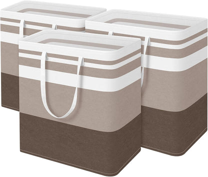 BlissTotes 3-Pack Laundry Basket, Collapsible Laundry Hamper, Grey, 75L | Laundry Clothes Hamper, Hampers for Bedroom, Freestanding Hamper with Handles, Clothes Laundry Basket