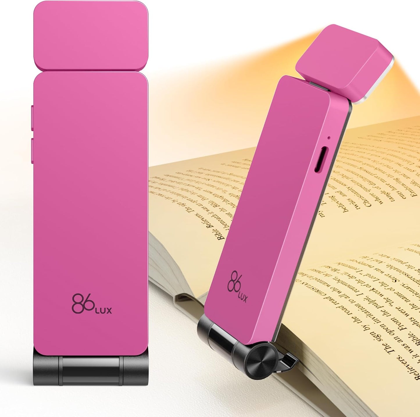 86lux Book Light, Rechargeable Reading Lights for Books in Bed | Ultralight Clip-on LED Bookmark Lamp with 3 Amber Colors & Stepless Dimming for Night Reading for Book Lovers, Ashen
