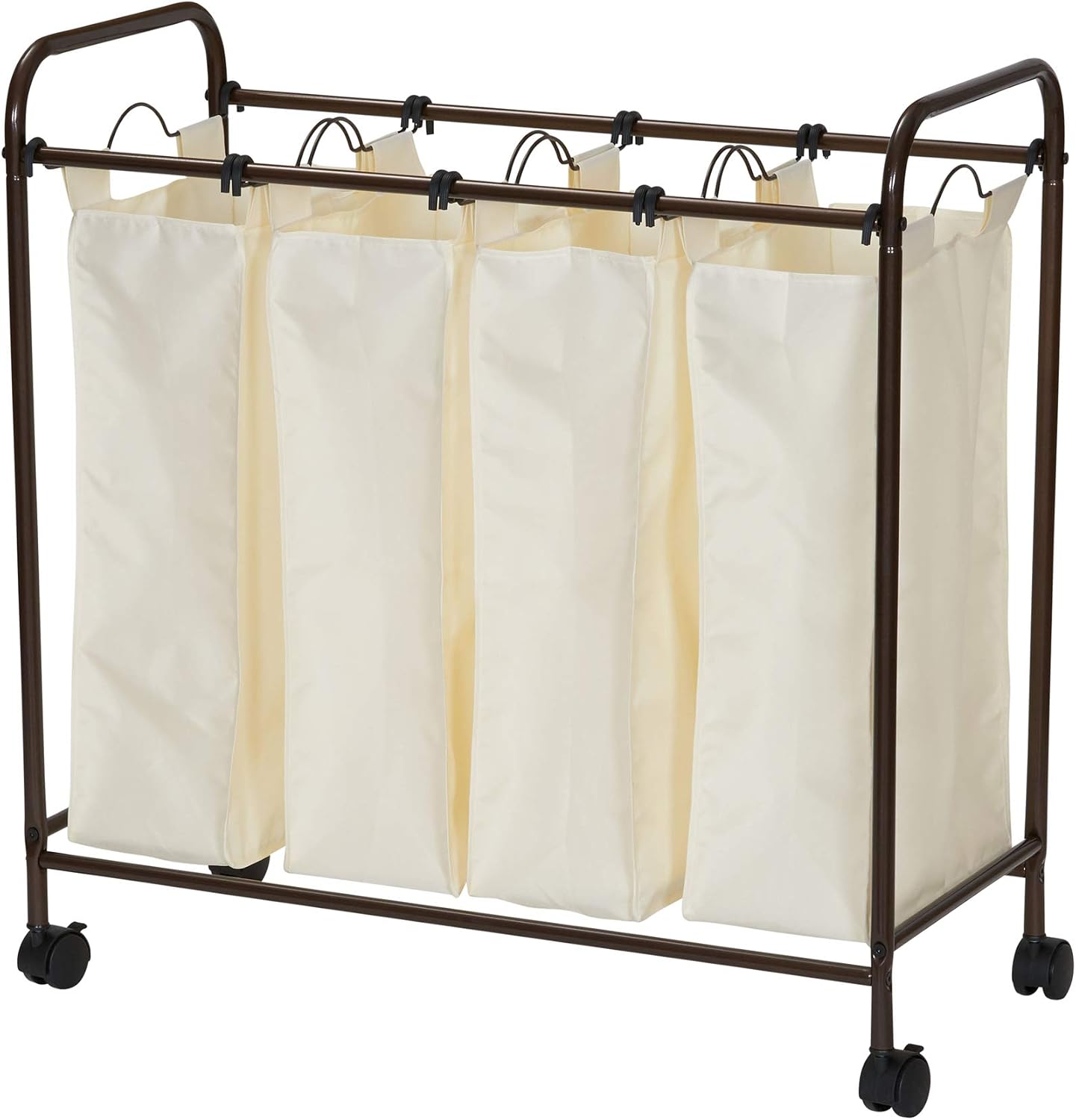 Household Essentials 7173 Rolling Quad Laundry Sorter with Removable Hamper Bags | Antique Bronze Frame