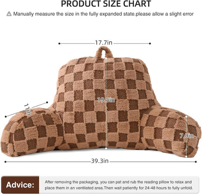 Aimuan Reading Pillow Checkered Bed Rest Wedge Backrest Checkerboard Pillow with Arms Back Support for Sitting Up in Bed Cushion Incline Rest Sleeping Snoring Pillow (Beige,Large)