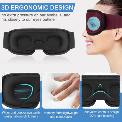 Sleep Mask, Super Soft 3D Contoured Cup Sleeping Mask, Upgraded 100% Blockout Light Sleep Masks for Women Men with Adjustable Strap, Comfortable Concave Molded Eye Covers for Sleeping, Black