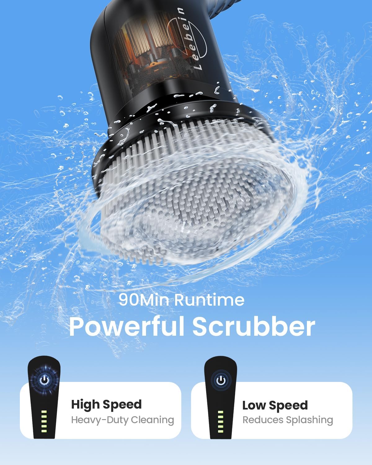 Leebein Electric Spin Scrubber, Cordless Cleaning Brush with 8 Replaceable Brush Heads, Tub and Floor Tile 360 Power Scrubber Dual Speed with Adjustable & Detachable Handle for Bathroom Kitchen Car