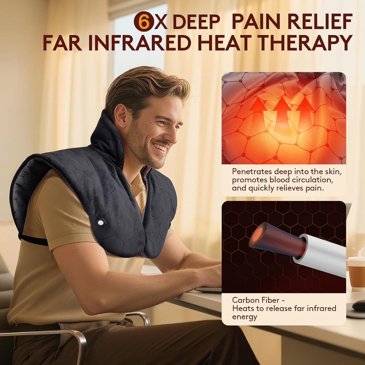 Far Infrared Heating Pad for Neck and Shoulders and Back - 6X Deeper Pain Relief, Graphene 30s Fast Heat, 8 Heat Setting, 16 Timer, Automatic Memory, Weighted Heating Pads Gift for Women&Men (Grey)