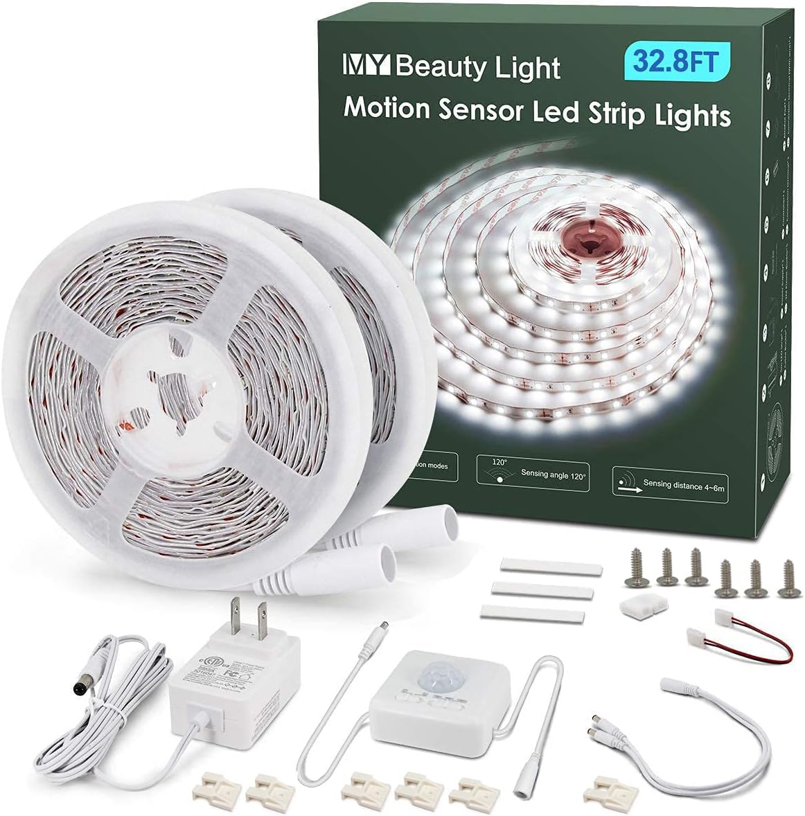 MY BEAUTY LIGHT Motion Activated LED Strip Lights, 16.4ft LED Light Strip with Day or Night 2 Lighting Modes, 3 Timing Off Modes, Bright White 12v Plug-in LED Rope Lights for Under Cabinet, Kitchen