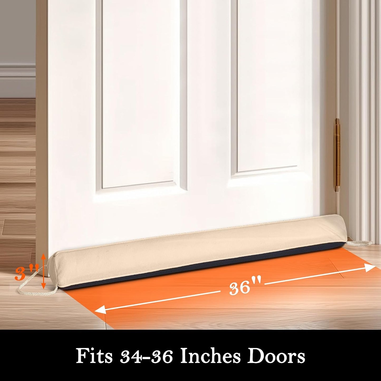 Door Draft Stopper with Removable Washable Cover, 38", Black | Weighted Gap Filler, Blocks Hot and Cold Air, All-Season Seal, Easy Install, Noise & Wind Blocker, Home Essentials