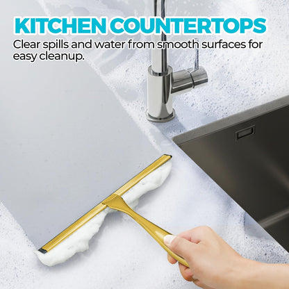 12" Shower Squeegee for Glass Doors, Tile Walls, Car Windows, Silver | Bathroom Accessories, New Home Essentials, Silicone Blade, Metal Handle, Adhesive Hook, Household Tool, Multipurpose Cleaner