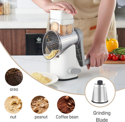 Weltonhm 4 in 1 Large Cheese Grater Hand Crank (White Grey 4 Graters)