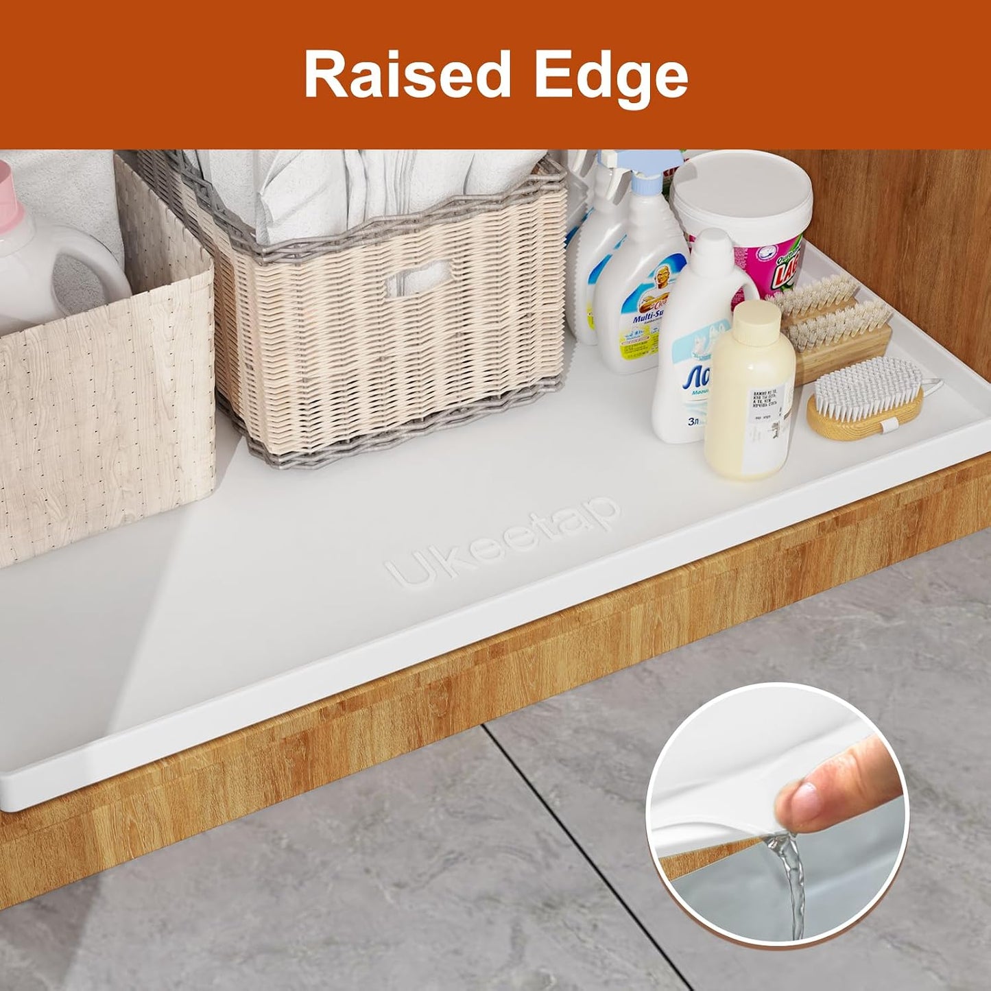 34" x 22" Extra Thick Silicone Mat Waterproof with Raised Edge, | Under Sink Mat for Kitchen & Bathroom, Kitchen Cabinet Liner, Multi-Purpose for Storage & Protection