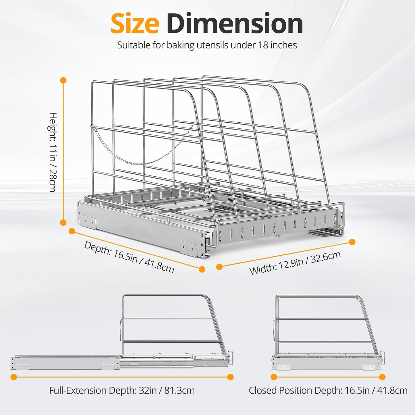 Pull Out Cabinet Organizer for Cutting Board, Cookie Sheet, Baking Sheet | Stainless Steel Sliding Rack for Bakeware & Trays, Heavy-Duty Cutting Board Organizer