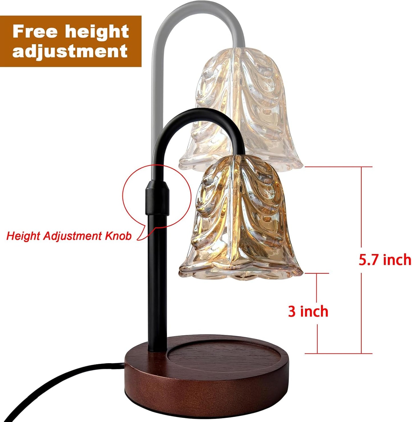 ANFOOS Candle Warmer Lamp with Timer and Dimmer, Adjustable Height Flameless Wax Melter for Jar Candles, 4-Level Brightness Control Electric Candle Warmer with 2 Bulbs, Home Decor Gift