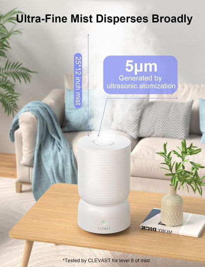 CLEVAST Smart Humidifier for Bedroom, 3L Top Fill Cool Mist Ultrasonic Air Humidifiers with Essential Oil Diffuser, Ultra Quiet for Baby Nursery, Plants, Home, Office (3 Liters Smart Version)