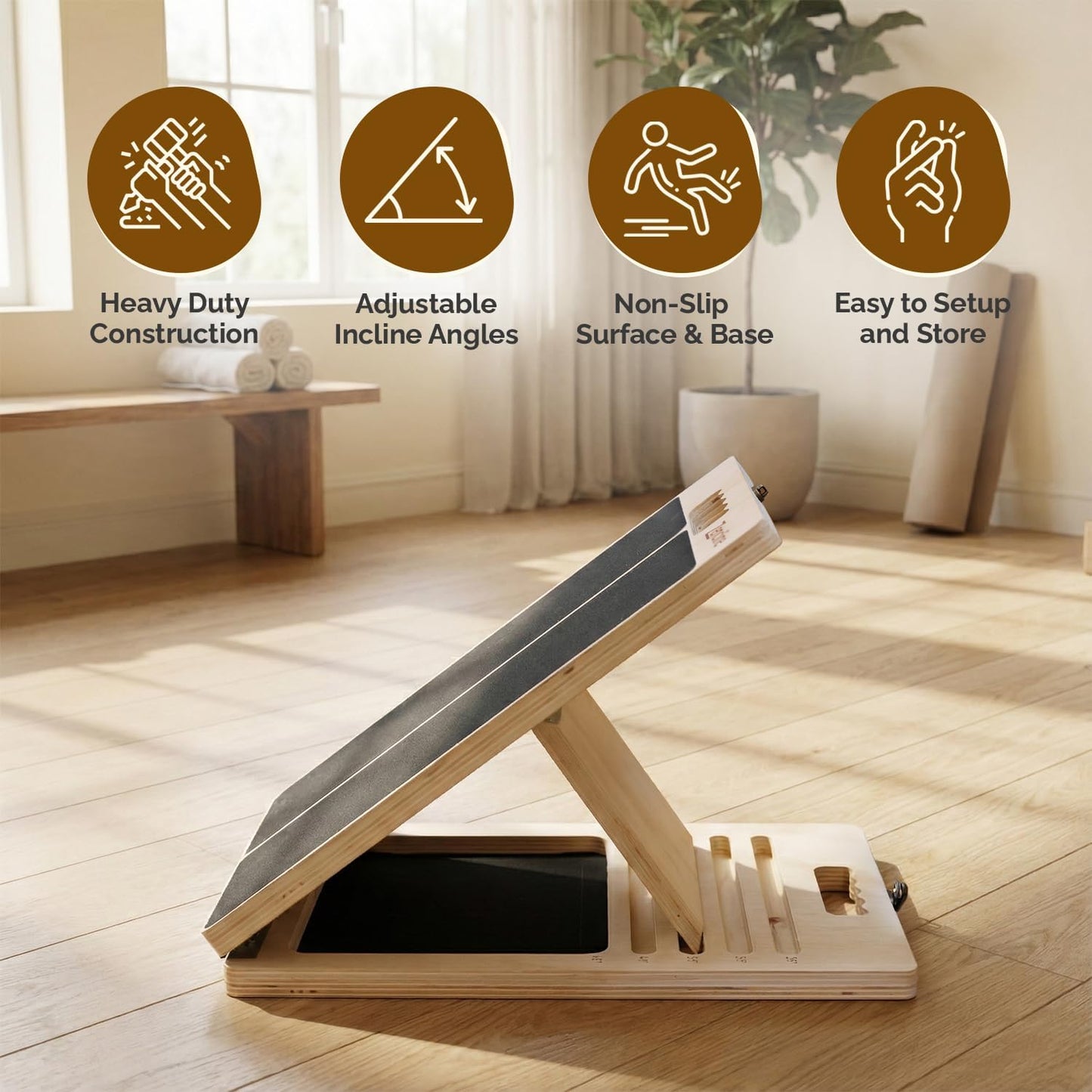 Portable Wooden Slant Board for Calf Stretching with Resistance Bands | 400 Lbs Weight Capacity Incline Board for Calf Stretcher, Calf Stretch Board for Knees Ankle Heel Feet Leg
