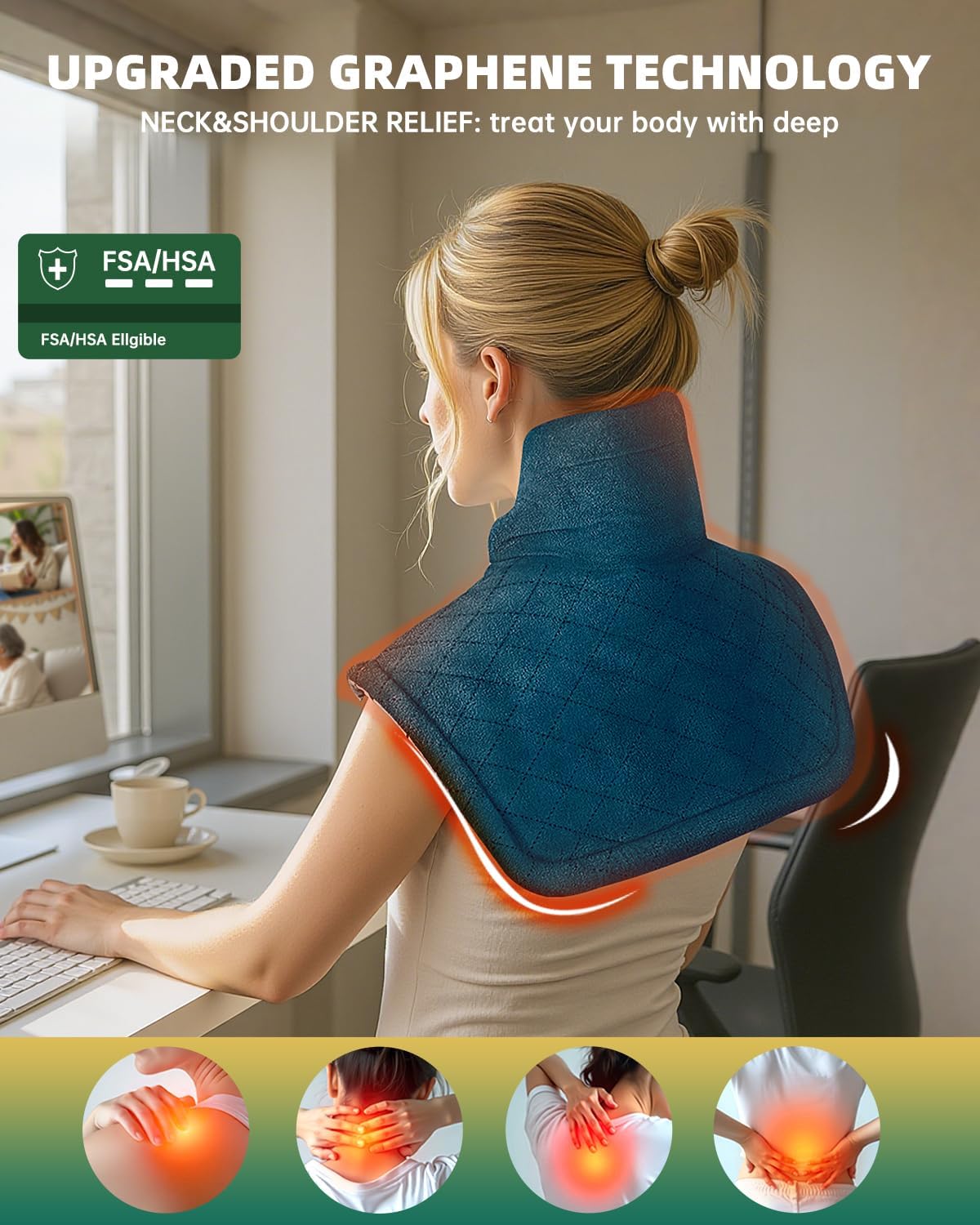 Patented Graphene Weighted Heating Pad for Neck and Shoulders Birthday Gifts for Women Men Mom FSA Eligible Items Only List 3X Deeper Pain Relief Instant Heat Snug Fit Contoured Design ETL Certified