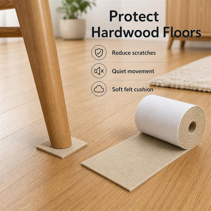 Felt Furniture Pads, Self Adhesive Felt Sheets Roll, Cuttable Felt Pads for Furniture Legs, Heavy Duty Furniture Pads for Hardwood Floors, Chair Wall Protector, Black, 40 x 5 x 0.12 Inch