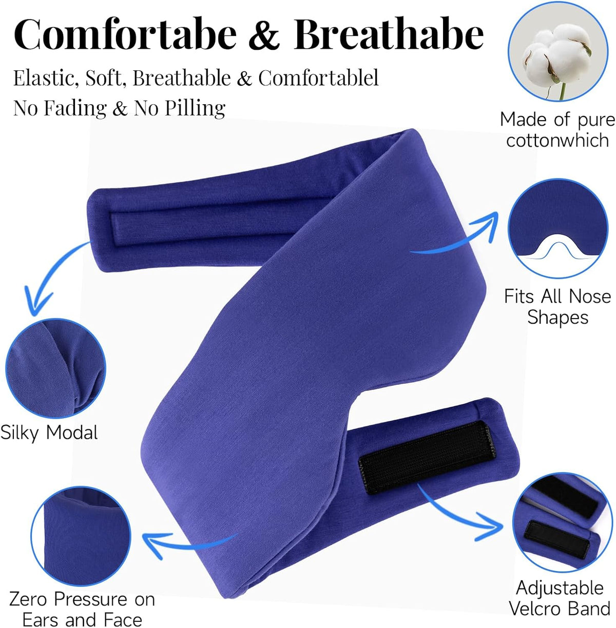 Cotton Sleep Eye Mask for Men and Women, 100% Blocking Light Sleeping Mask | Soft Zero Pressure Cooling Blackout Eye Masks for Sleep, Eye Covers for Sleeping fits All Heads Adjustable