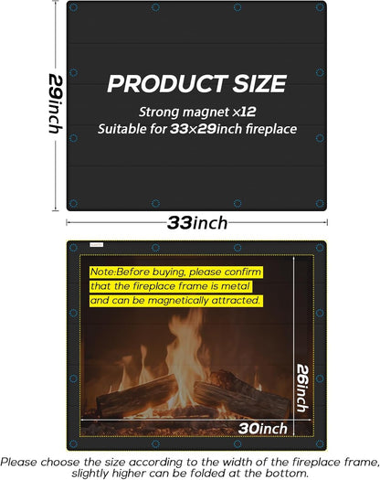 PAWBOSE Magnetic Fireplace Cover - Stop Heat Loss & Keep Drafts Out with Built-in 12 Strong Magnets for Iron Fireplace Frame, 39x32 Inch