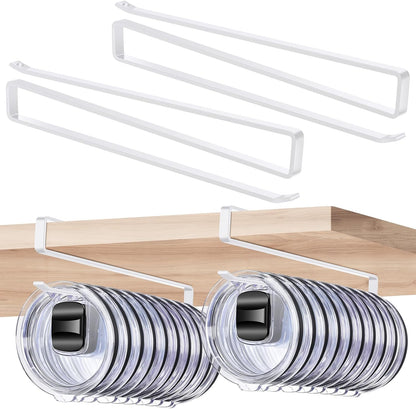 2 Pack Tumbler Lid Organizer, Flat Wire Cup Lid Storage Rack, Black | Carbon steel, slide-on design, fits 0.39 in or wider drink openings and shelves up to 0.90 in, no drilling or adhesive