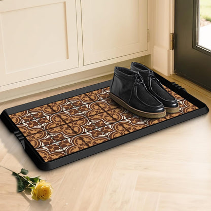 BEHERO Boot Tray Shoe Mat, Rubber Shoe Matt Tray Indoor/Outdoor Use, 16" x27.5" Shoe Cleaning Mat Non-Slip with Raised Edge for Entryways, Decks, and Patios (Black)
