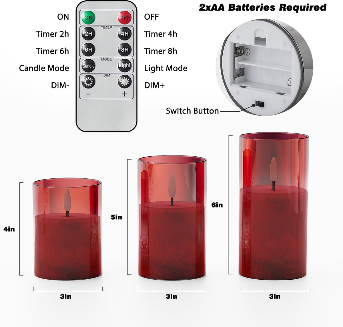 Battery Operated Flameless Candles with Remote & Timer, Gold Glass 3Pack