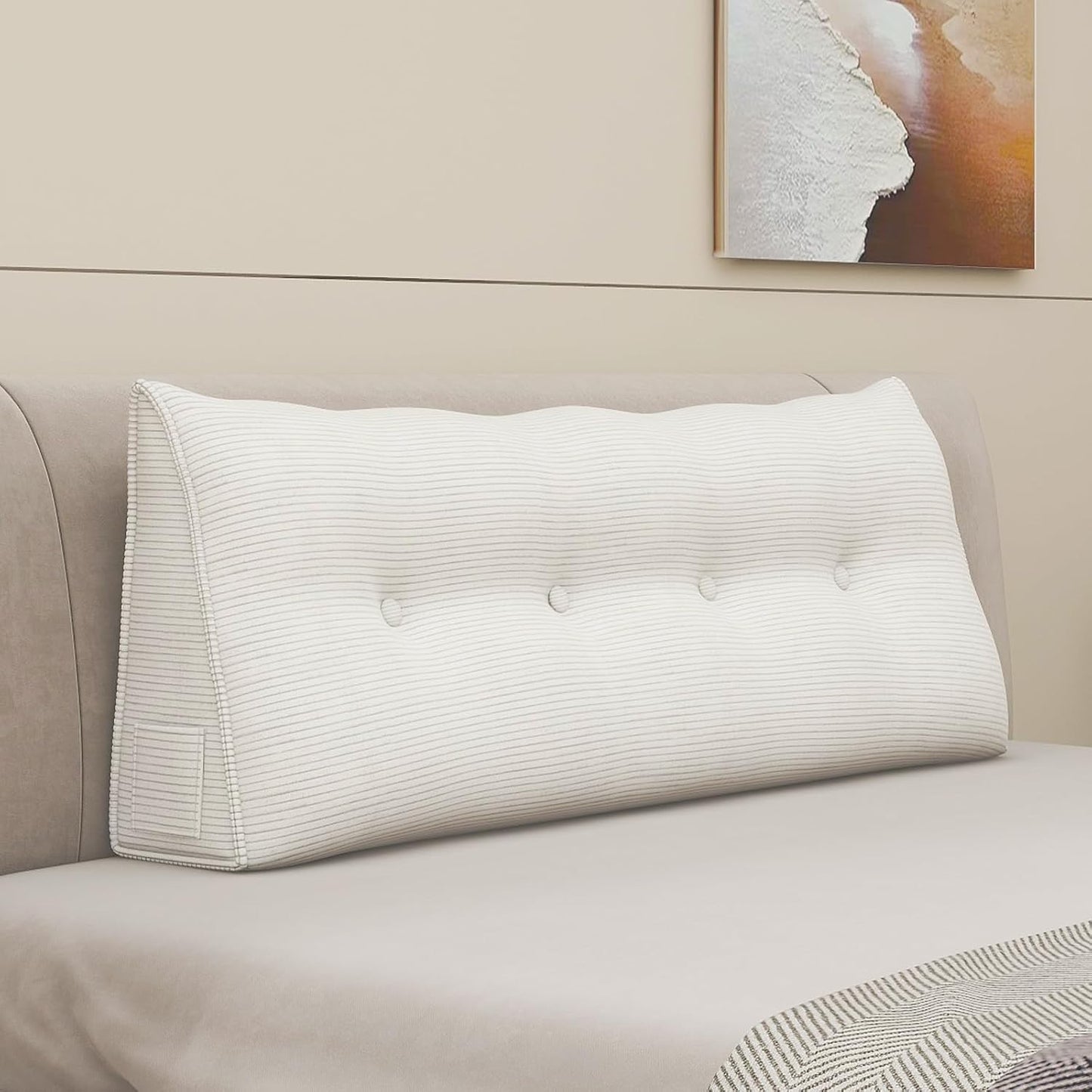 Headboard Wedge Pillows for Sitting Up in Bed Rest Adult，Triangular Upholstered Stuffed Reading Pillow for Sofa Couch Back Cushions Lumbar Body Support Dorm Bedroom（King，Corduroy Gray）